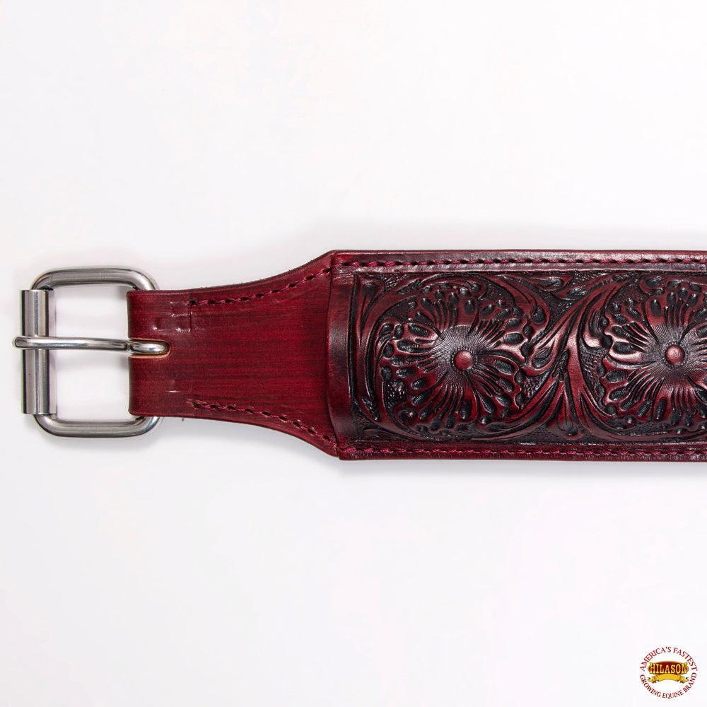 Hilason Western Floral-Carved Leather Saddle Girth, Tan