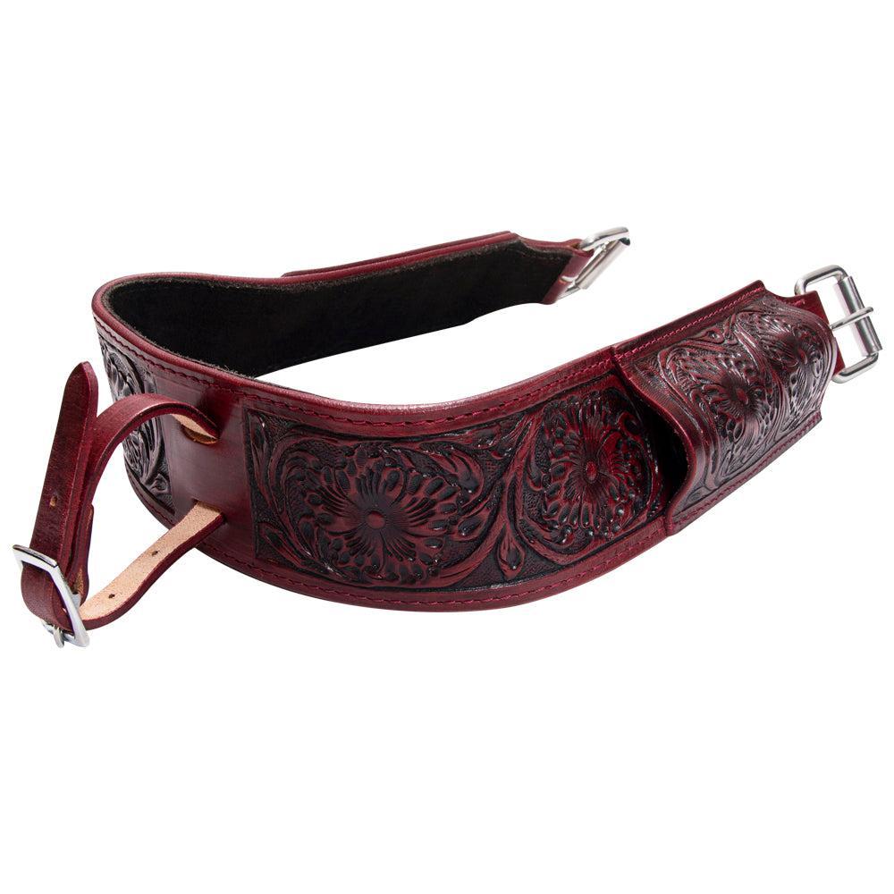 Hilason Western Floral-Carved Leather Saddle Girth, Tan