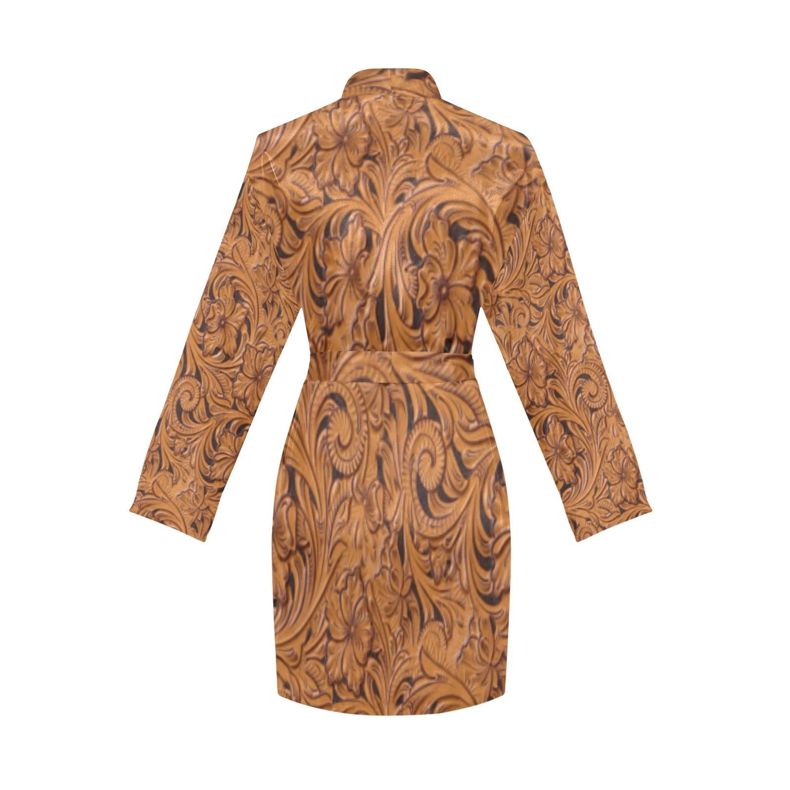 Baha Ranch Tooled Leather Print Bronc Women's Long Sleeve Belted Satin Feel Dressing Lounge Robe by Baha Ranch Western...