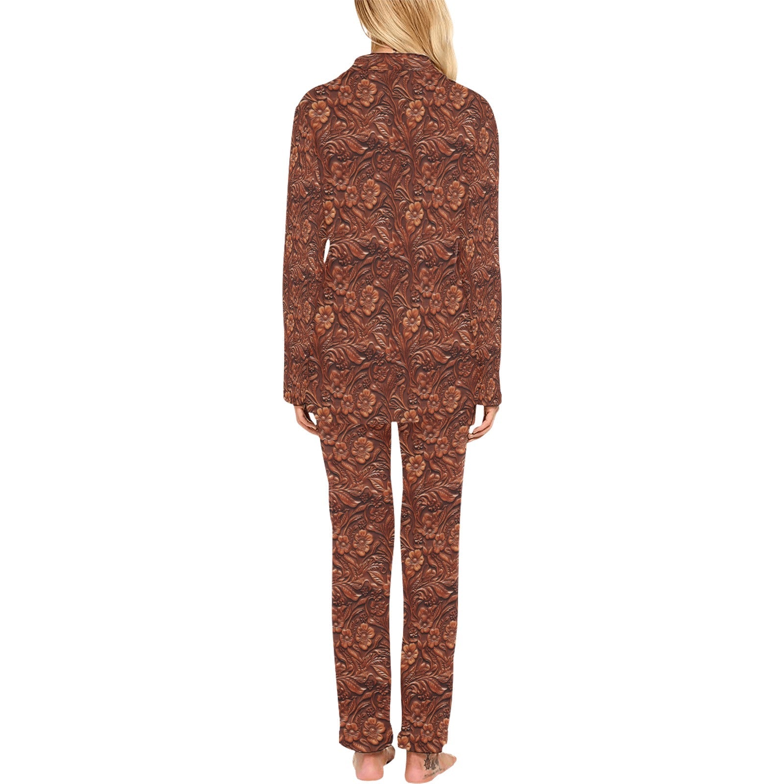 Baha Ranch Leather Floral Print Women's Long Pajama Set by Baha Ranch Western Wear - product image 2