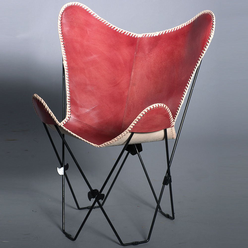 Genuine Leather Butterfly Chair With Folding Lounge Sling Seat