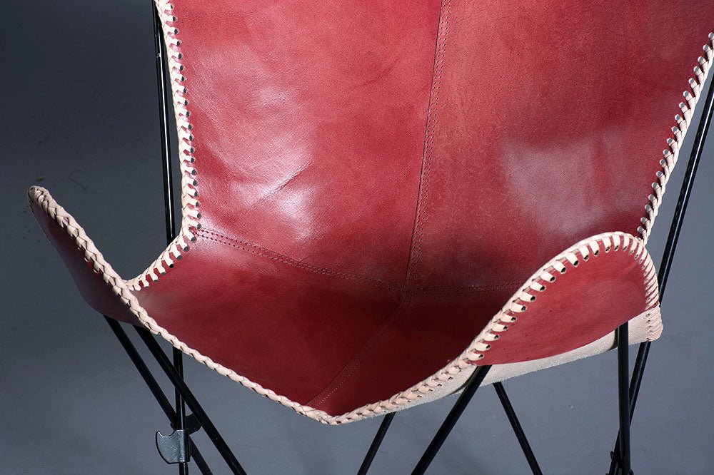 Genuine Leather Butterfly Chair With Folding Lounge Sling Seat