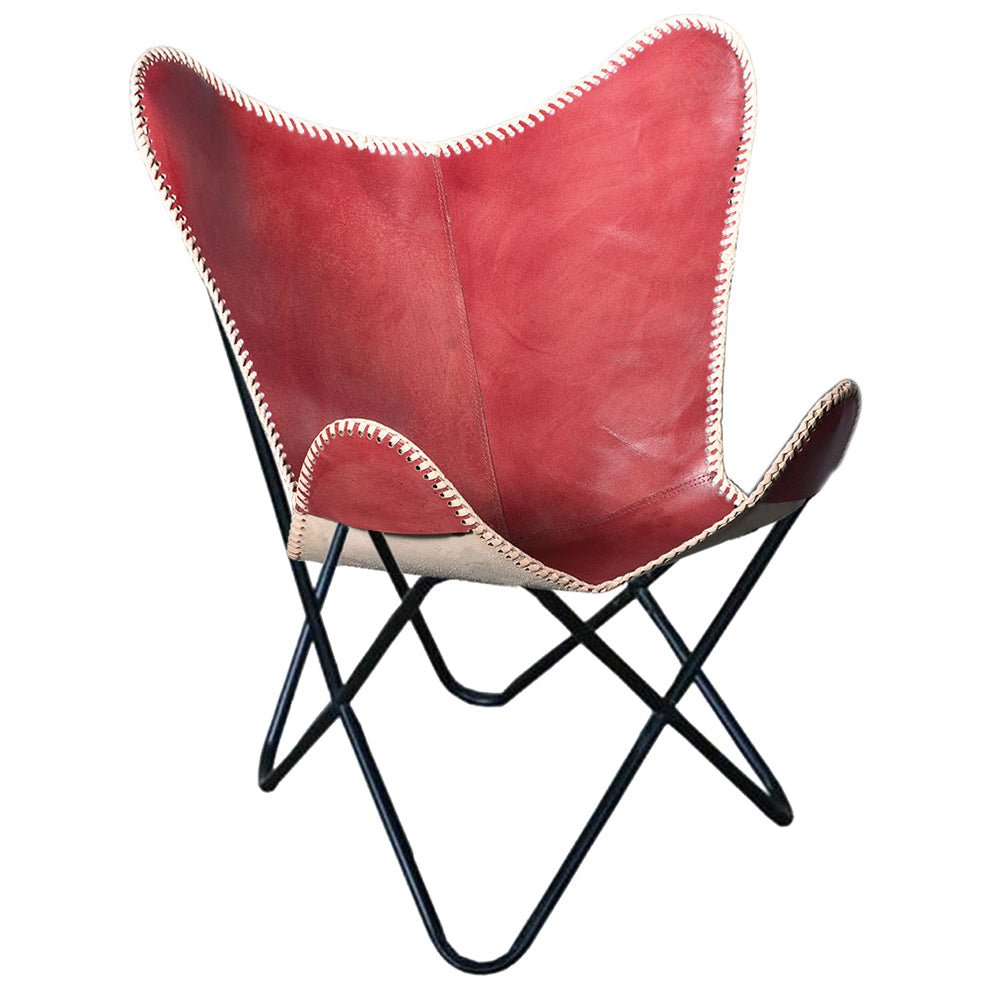 Genuine Leather Butterfly Chair With Folding Lounge Sling Seat