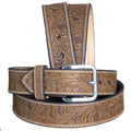 Nocona Leather Mens Belt Embossed Floral Tooled Engraved Buckle