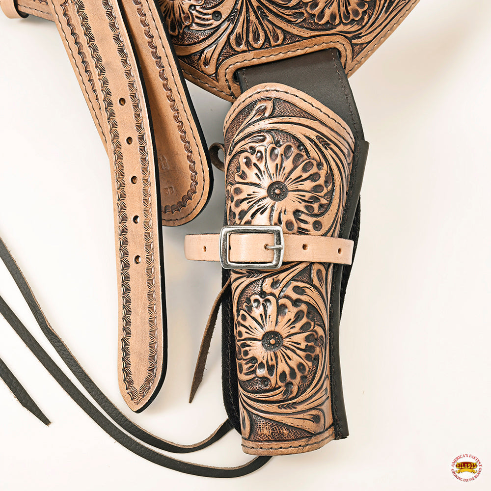 HILASON Western Double Hand Gun Holster Rig 44/45 Caliber Leather Cowboy | Costume Belt