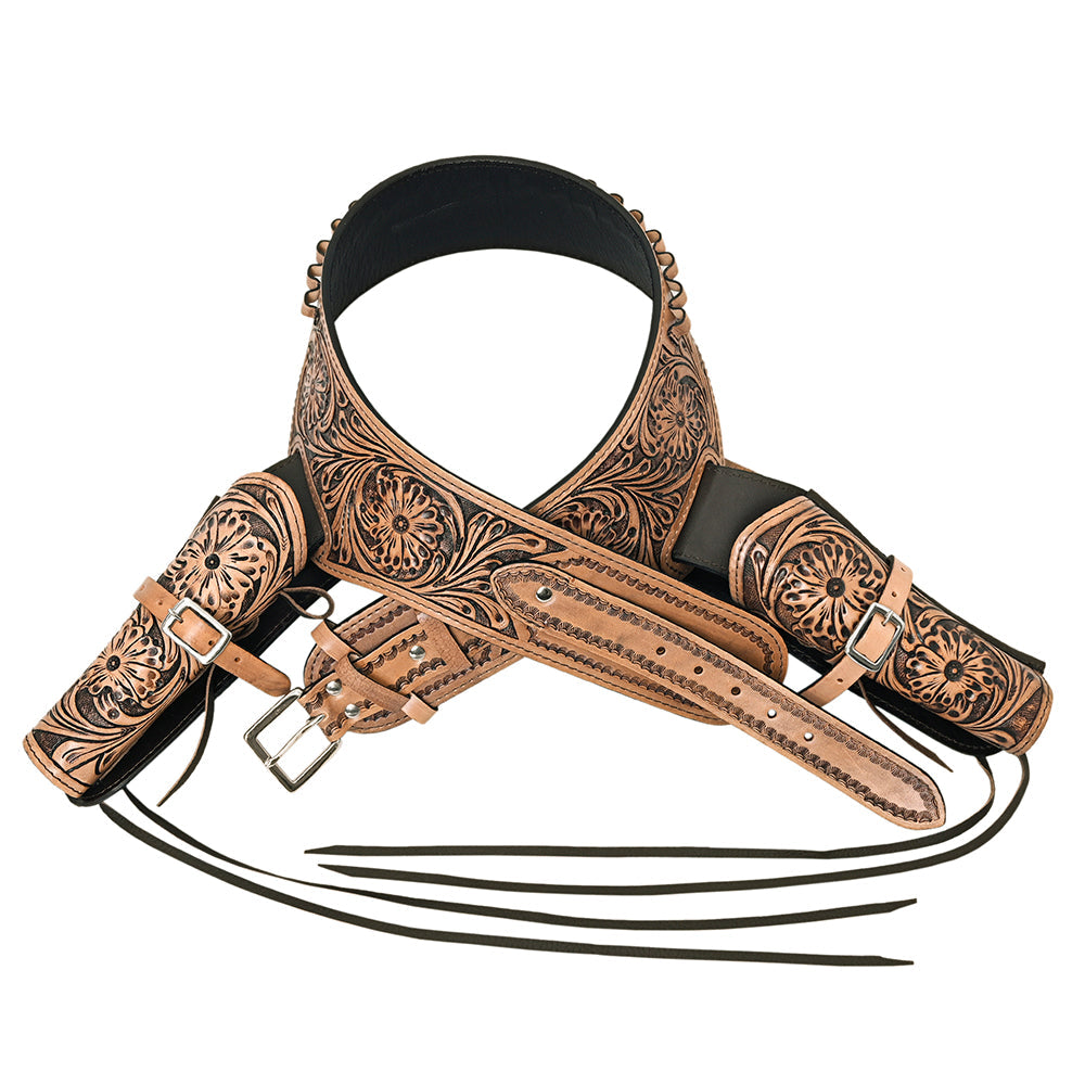 HILASON Western Double Hand Gun Holster Rig 44/45 Caliber Leather Cowboy | Costume Belt
