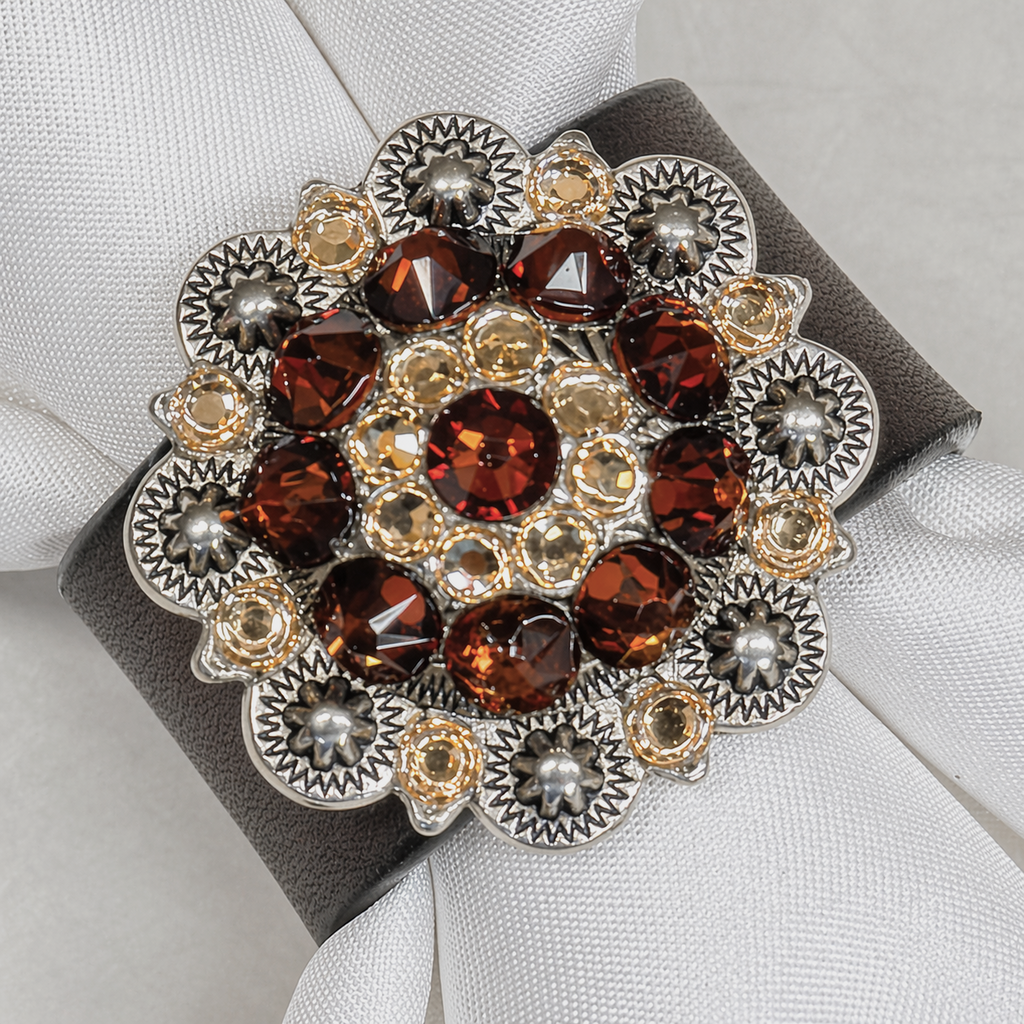 Antique Silver Topaz/Champagne Crystal Concho Napkin Ring #CNR101 — view 2
