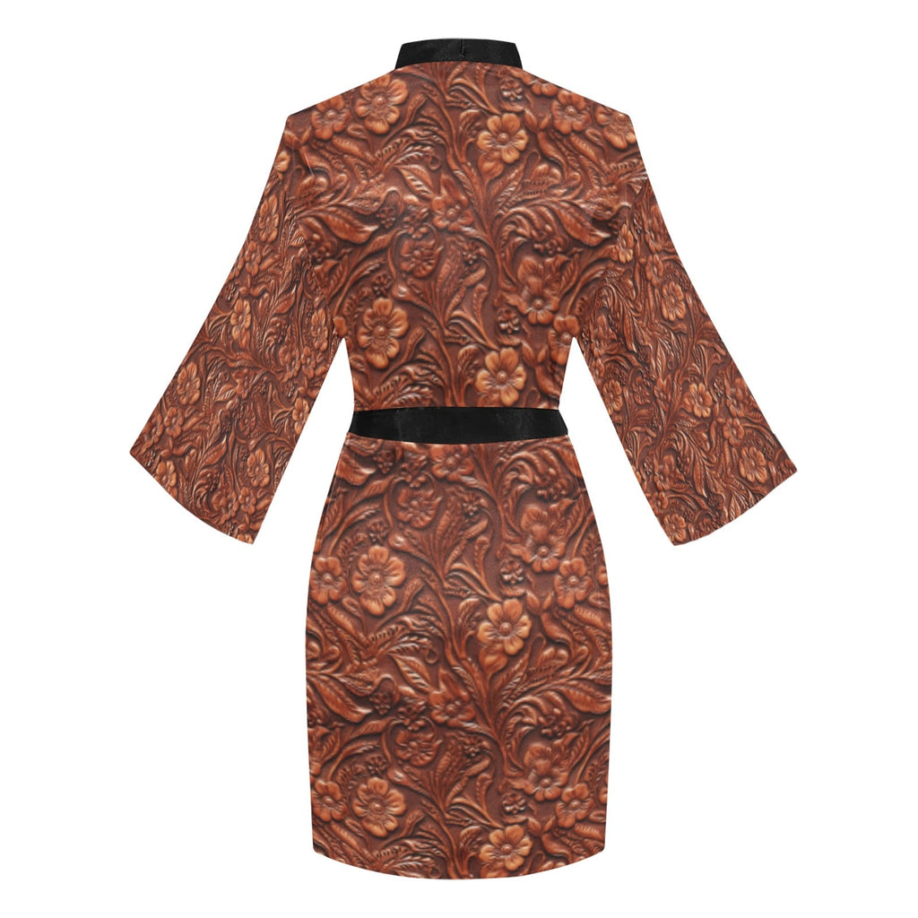 Baha Ranch Tooled Leather Print Women's Lounge Kimono Robe by Baha Ranch Western Wear - product image 4