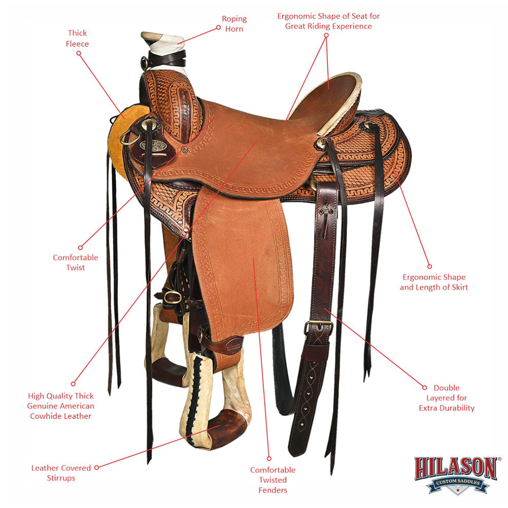 HILASON Western Horse Saddle American Leather Wade Ranch Roping Brown | Hand Tooled & For Horses