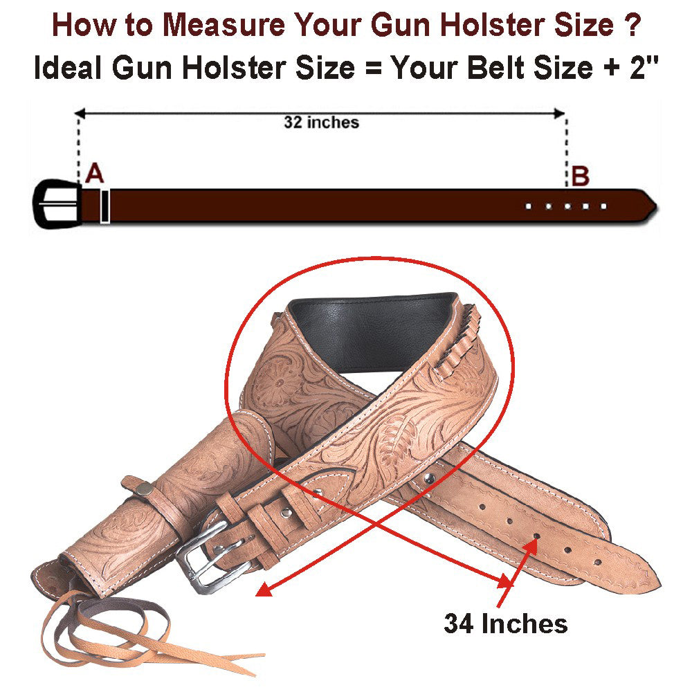 HILASON Western Right Hand Gun Holster Rig 44/45 Caliber Leather Cowboy | Costume Belt