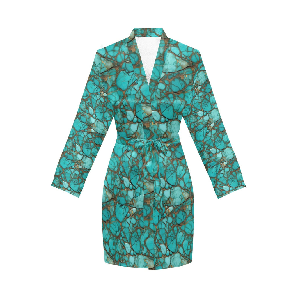 Baha Ranch All Turquoise Women's Long Sleeve Belted Satin Feel Dressing Lounge Robe by Baha Ranch Western Wear - product...