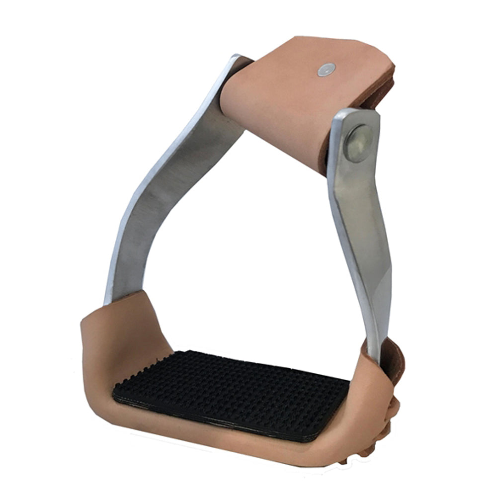 HILASON Western Aluminum Horse Stirrups Lightweight Leather Wrapped with Rubber Tread Durable Riding Stirrup Irons