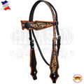 HILASON Western Horse Floral Fringes Headstall Breast Collar Set Genuine Leather Black