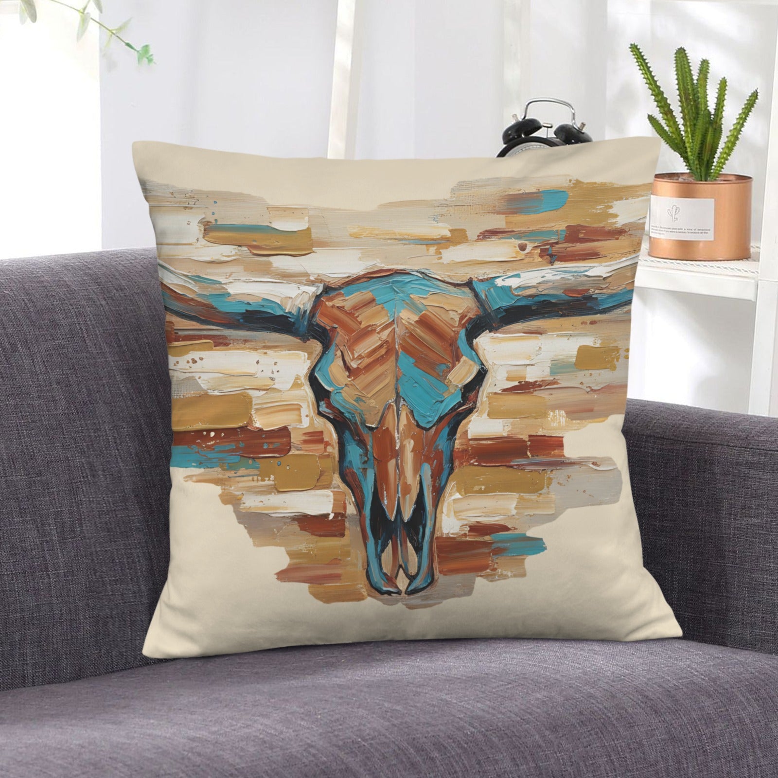 Baha Ranch Painted Tan Longhorn Velvety Soft Pillow Case Made in America by Baha Ranch Western Wear - product image 6