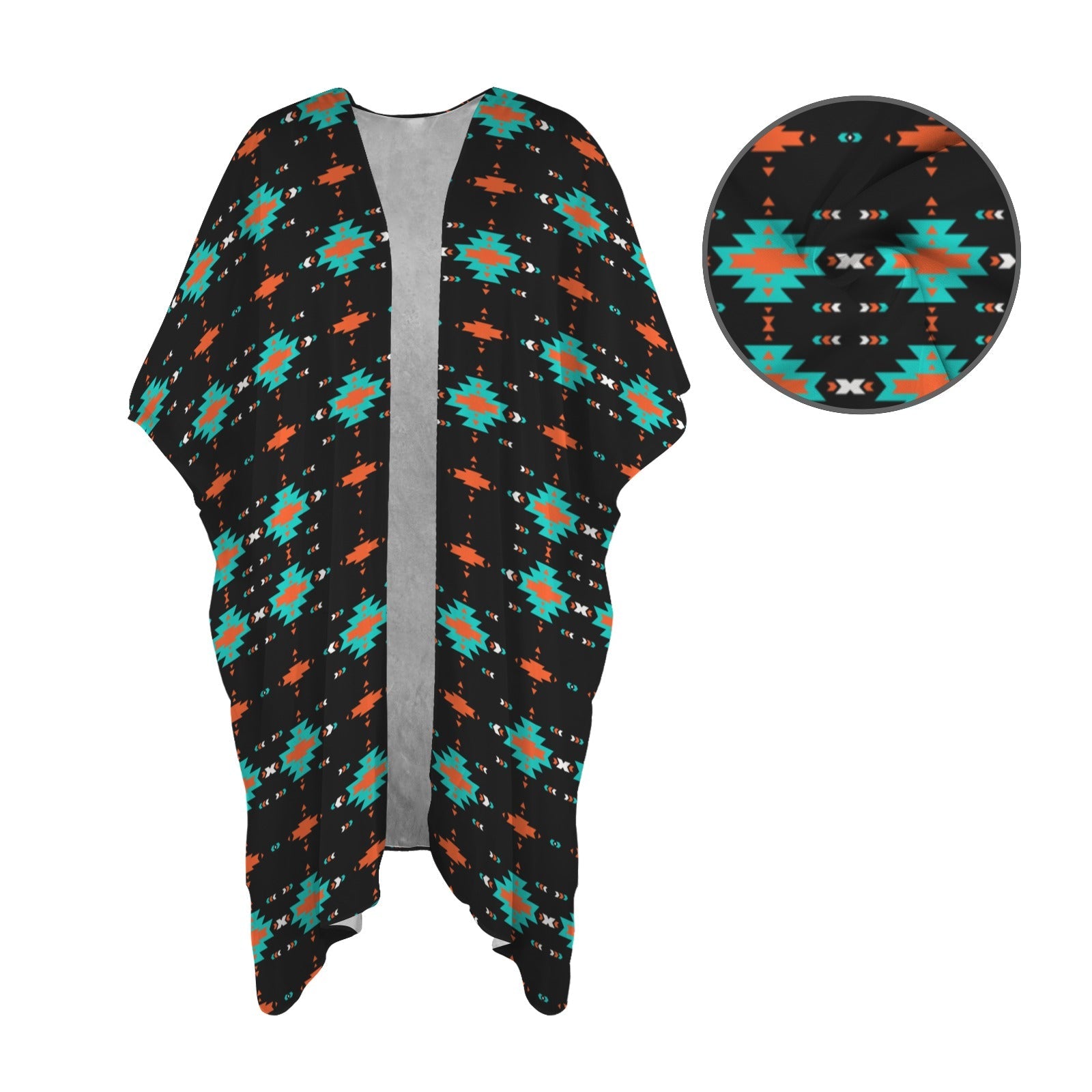Baha Ranch Black Turquoise Orange Aztec Duster Kimono Coverup by Baha Ranch Western Wear - product image 4