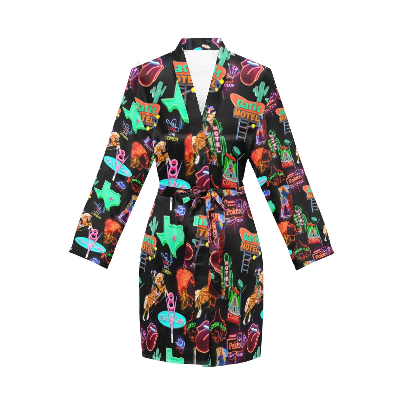 Baha Ranch Vegas Neon Women's Long Sleeve Belted Satin Feel Dressing Lounge Robe by Baha Ranch Western Wear - product image 3