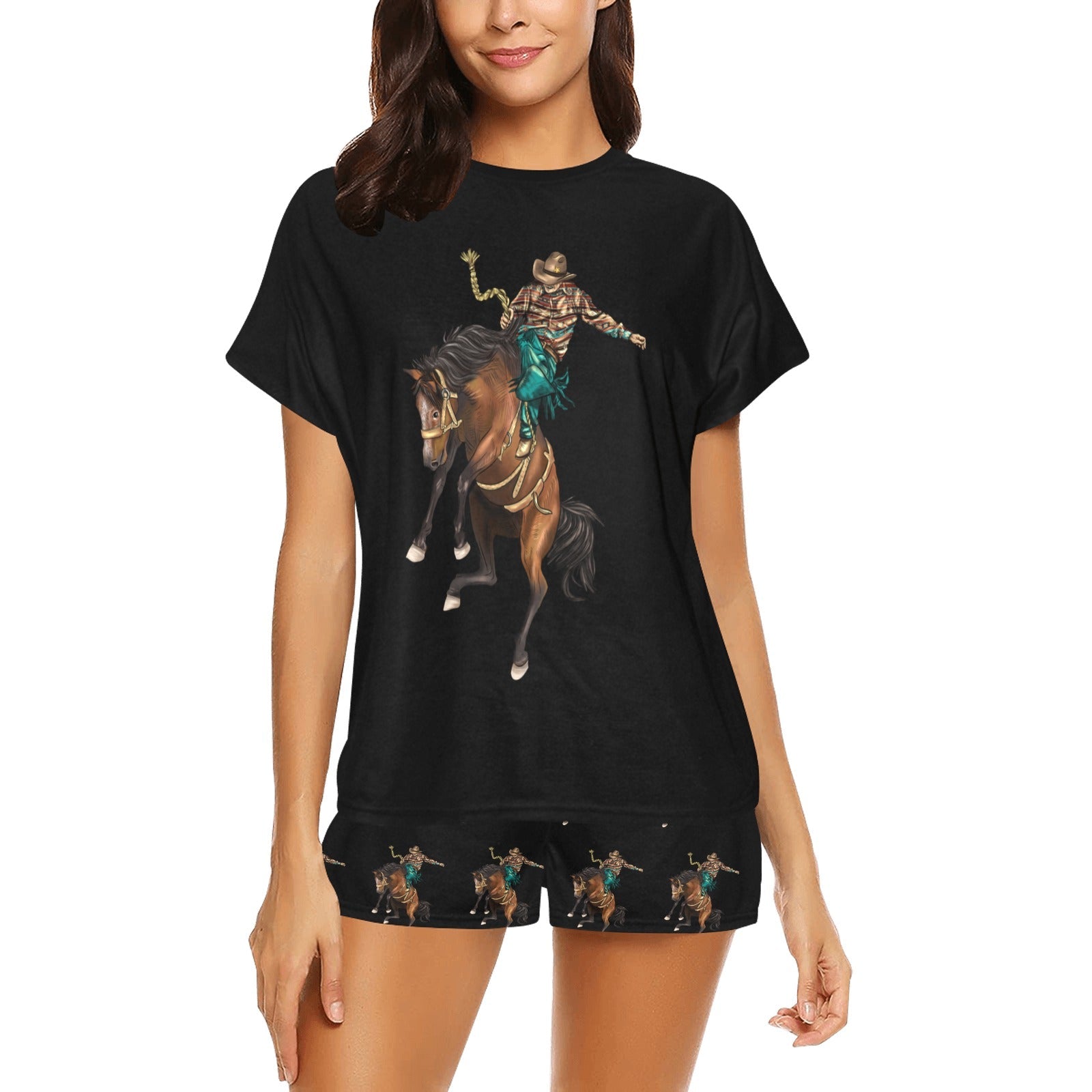 Baha Ranch Rodeo Cowboy Womens Western Top and Short Pajama Set by Baha Ranch Western Wear