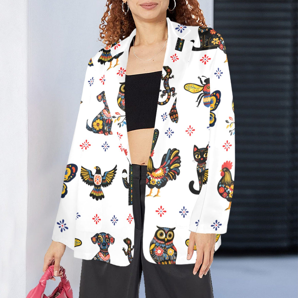 Baha Ranch Colores de Mexico Mexican Talavera Floral Animals Blazer in White by Baha Ranch Western Wear - product image 4