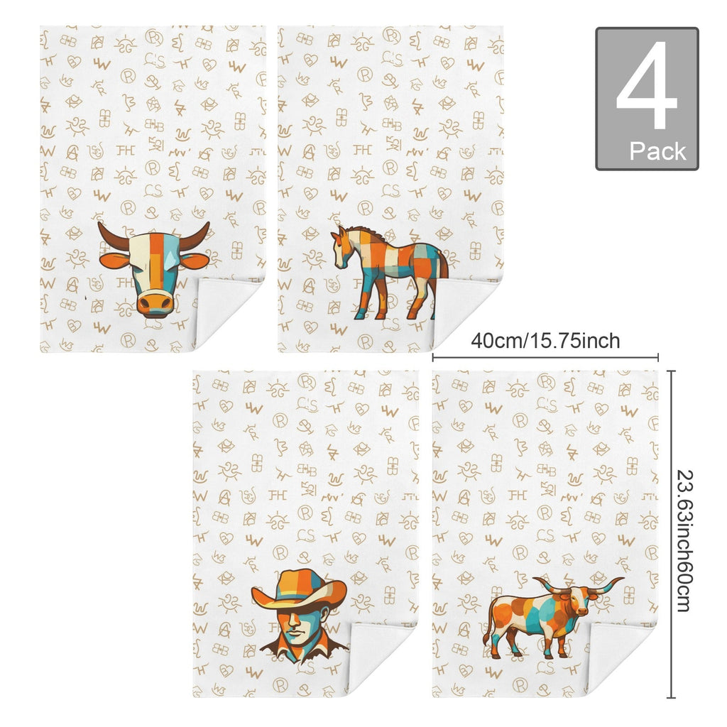 Baha Ranch Set of 4 Minimalistic Cowboy Western Cattle Brands Kitchen Towels Made in America by Baha Ranch Western Wear -...