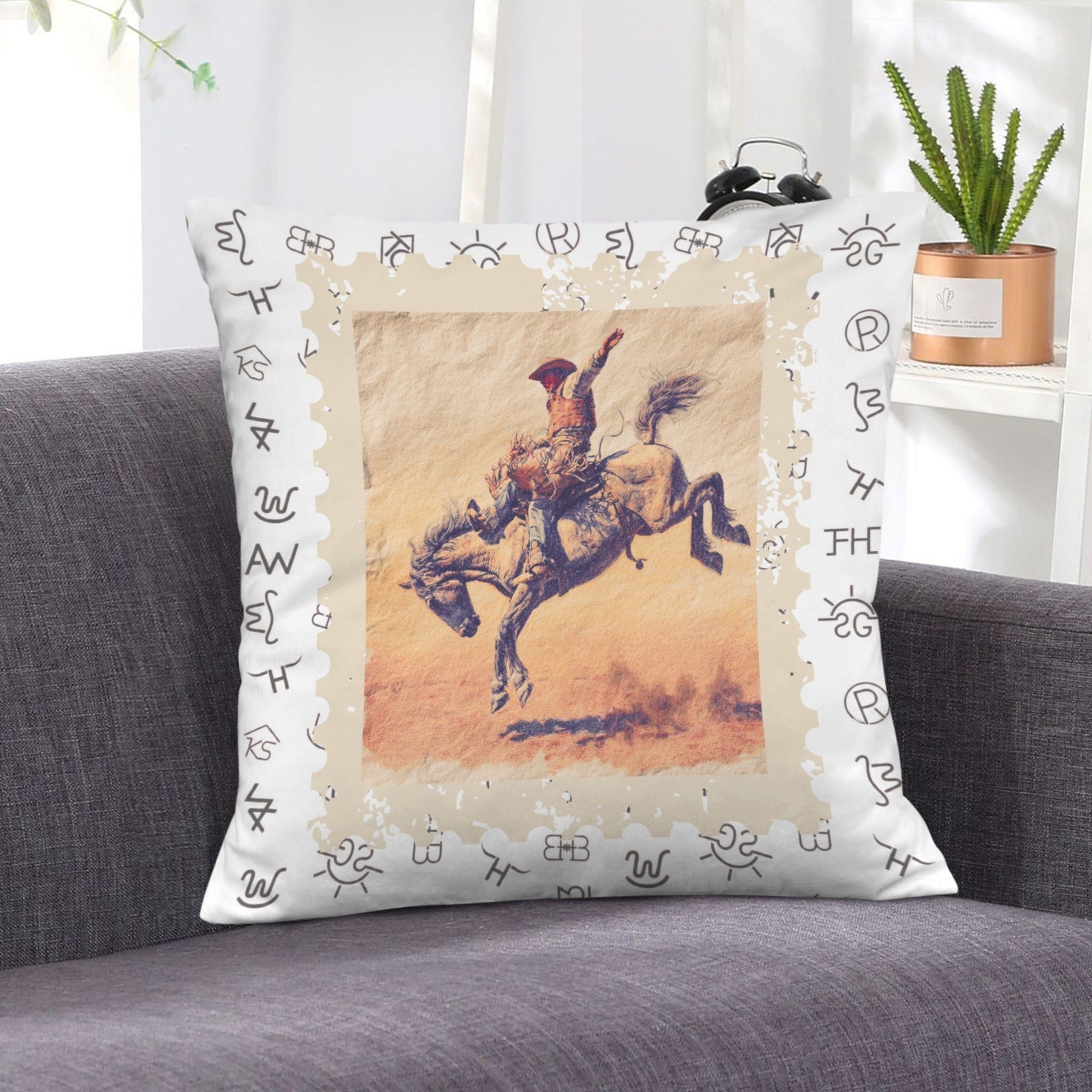 Baha Ranch Stamped Rodeo Cowboy Velvety Soft Pillow Case Made in America by Baha Ranch Western Wear