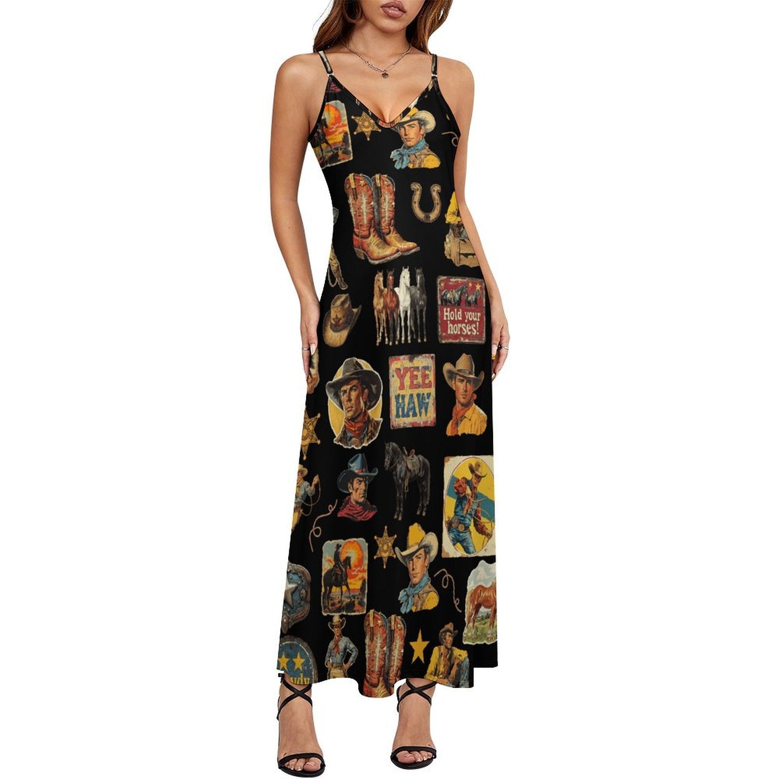 Baha Ranch Vintage Cowboy Collage Western Sun Dress by Baha Ranch Western Wear - product image 2