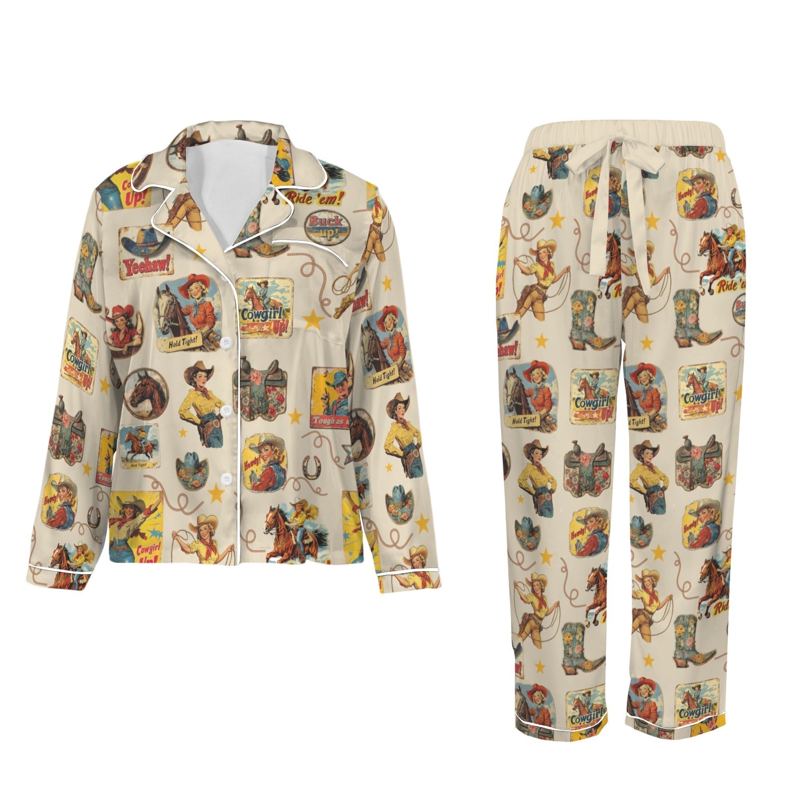 Baha Ranch Vintage Cowgirl Collage Western Rodeo Satin Pajamas by Baha Ranch Western Wear - product image 2