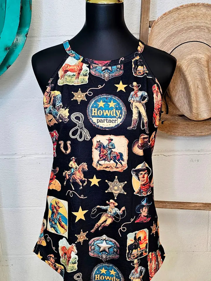 Baha Ranch Vintage Cowboy Collage Western Tank Top by Baha Ranch Western Wear