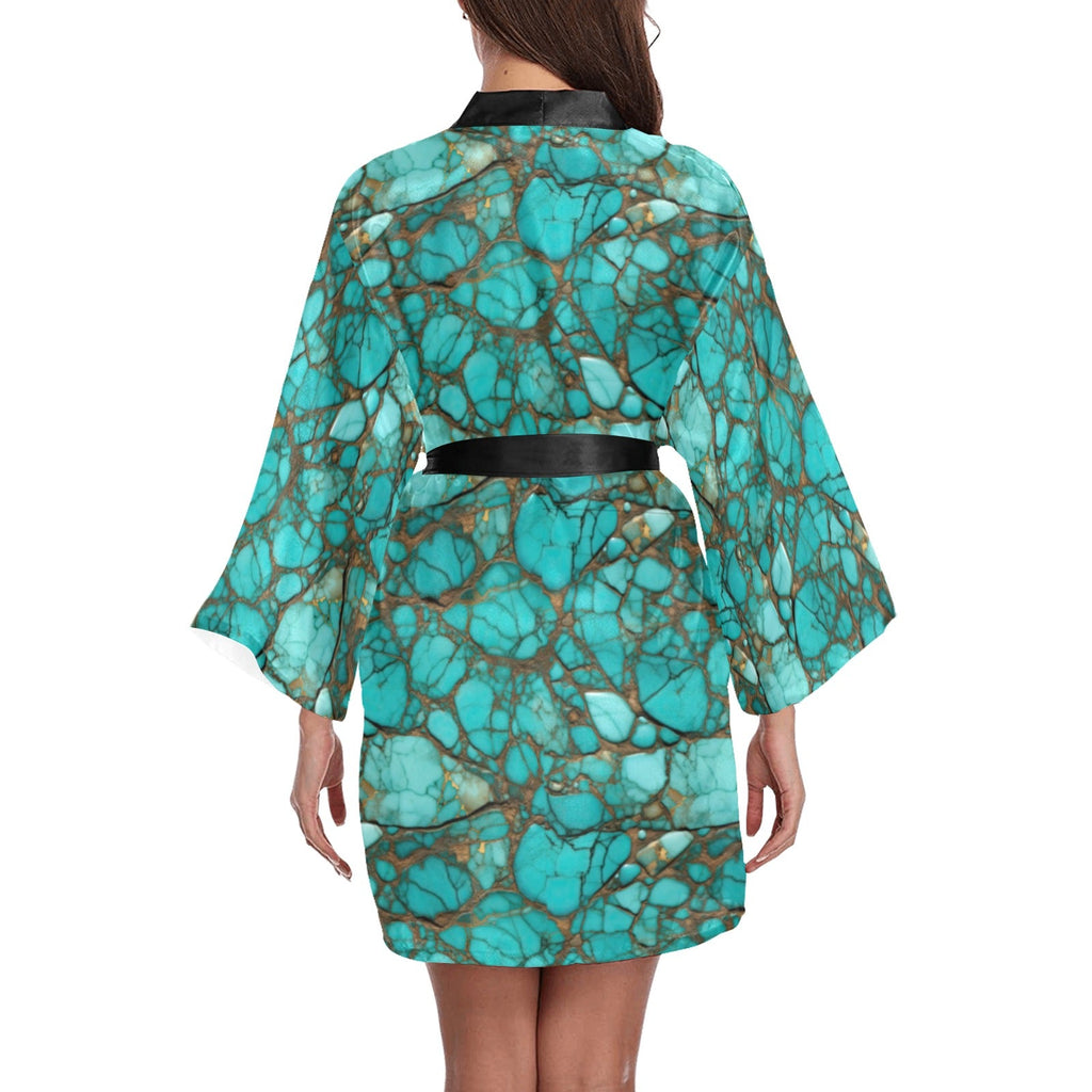 Baha Ranch All Turquoise Satin Kimono Sleeve Robe by Baha Ranch Western Wear - product image 2
