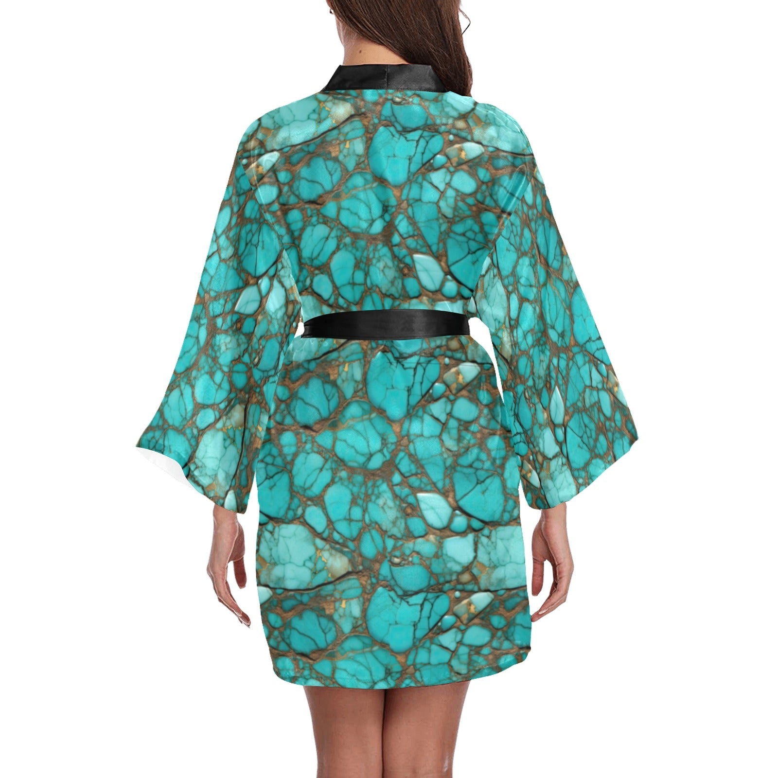 Baha Ranch All Turquoise Satin Kimono Sleeve Robe by Baha Ranch Western Wear - product image 2