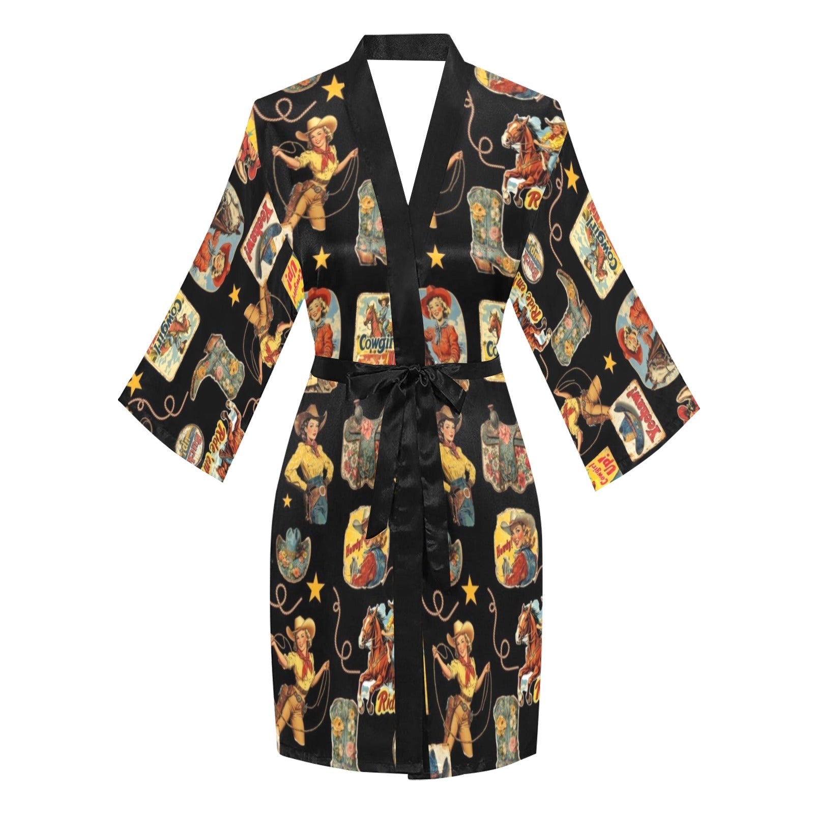 Baha Ranch Vintage Cowgirl Collage Satin Kimono Sleeve Robe by Baha Ranch Western Wear - product image 3