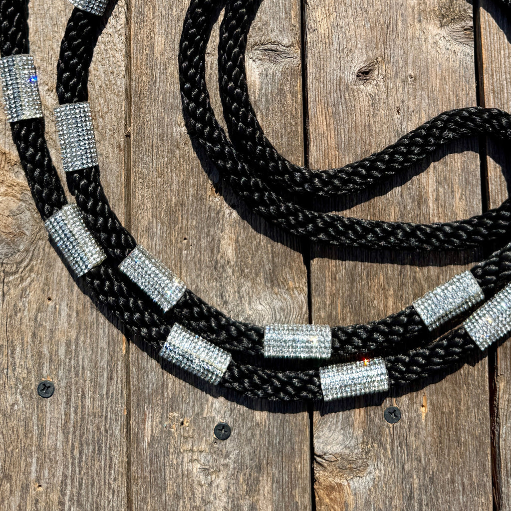 Black Nylon Barrel Racing Reins with Rhinestones #BNR110 — view 2