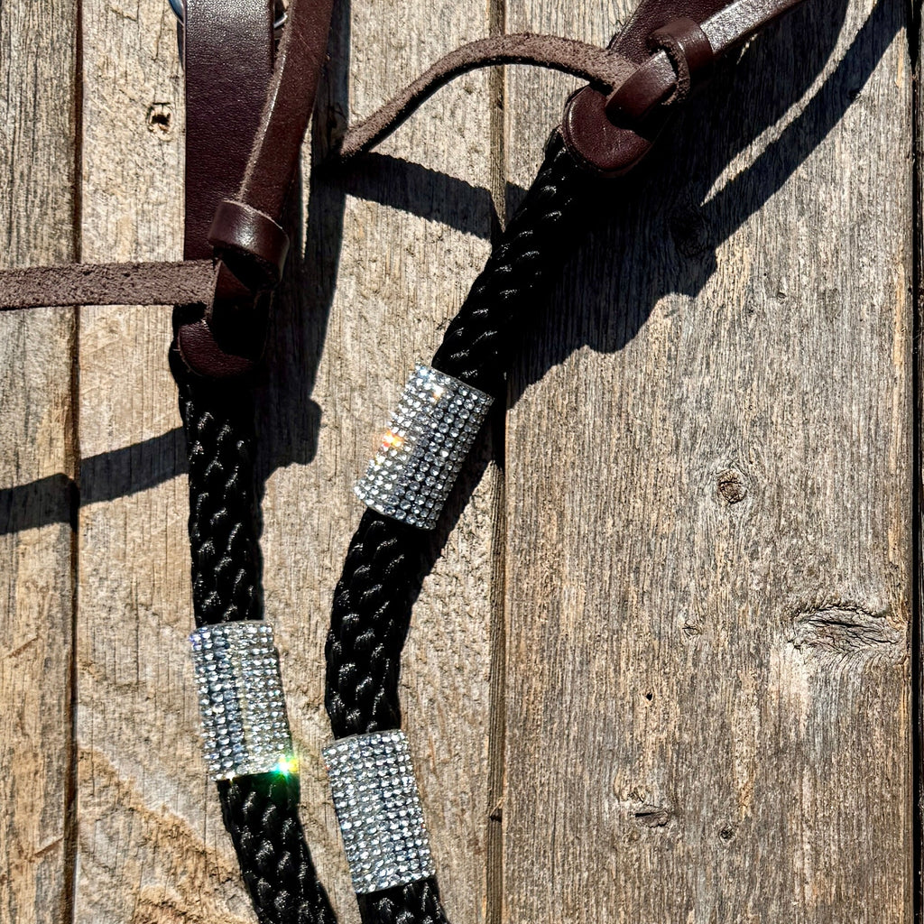 Black Nylon Barrel Racing Reins with Rhinestones #BNR110 — view 3