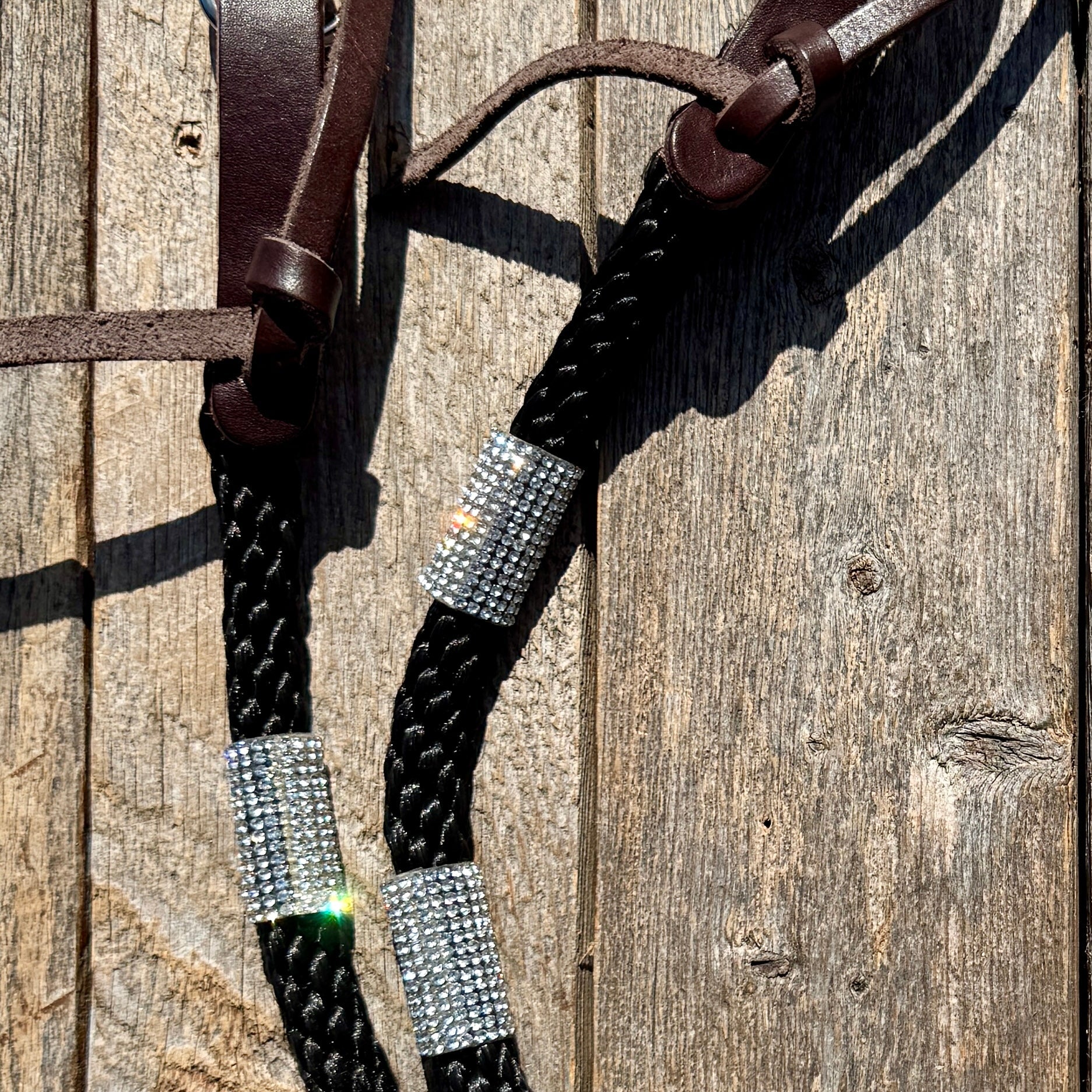 Black Nylon Barrel Racing Reins with Rhinestones #BNR110 — view 3