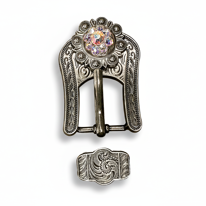 Antique Silver AB Crystal Conchos | Sizes 1"- 3" | Buckles | Saddle Set | Leather Rosettes | Slide — view 7