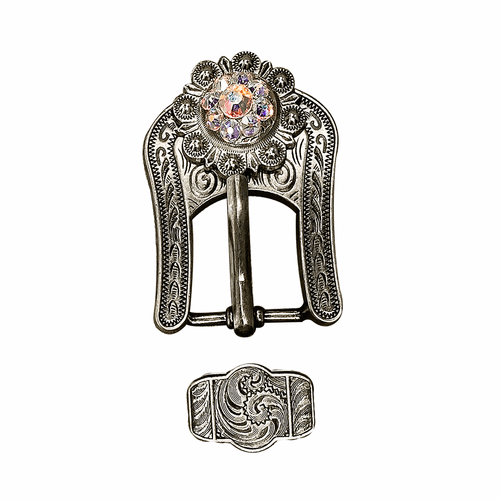 AB Antique Silver European Crystal Buckle Keeper Set