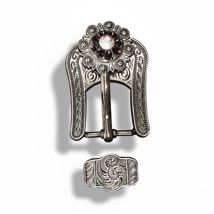 Antique Silver Amethyst - AB Crystal Conchos | Sizes 1"- 3" | Buckles | Saddle Set | Leather Rosettes | Slide — view 7