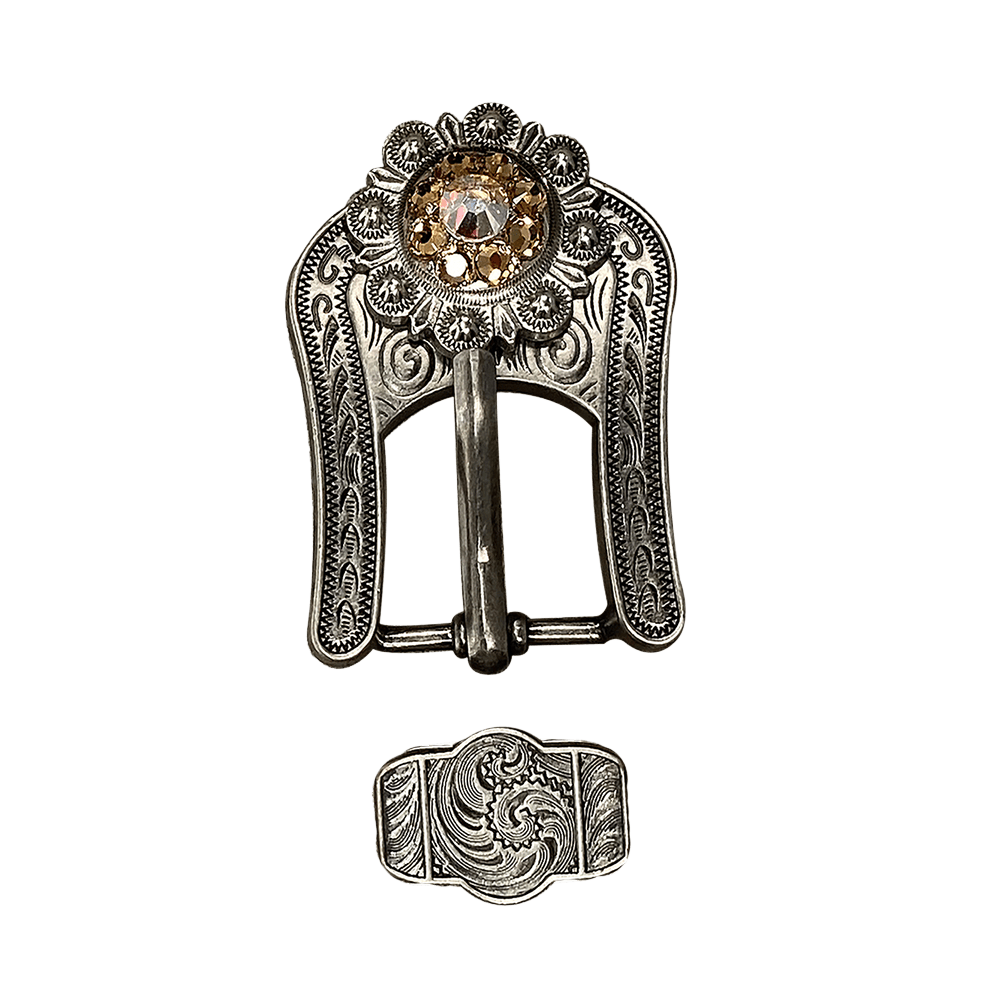 Champagne & AB Antique Silver European Crystal Buckle Keeper Set