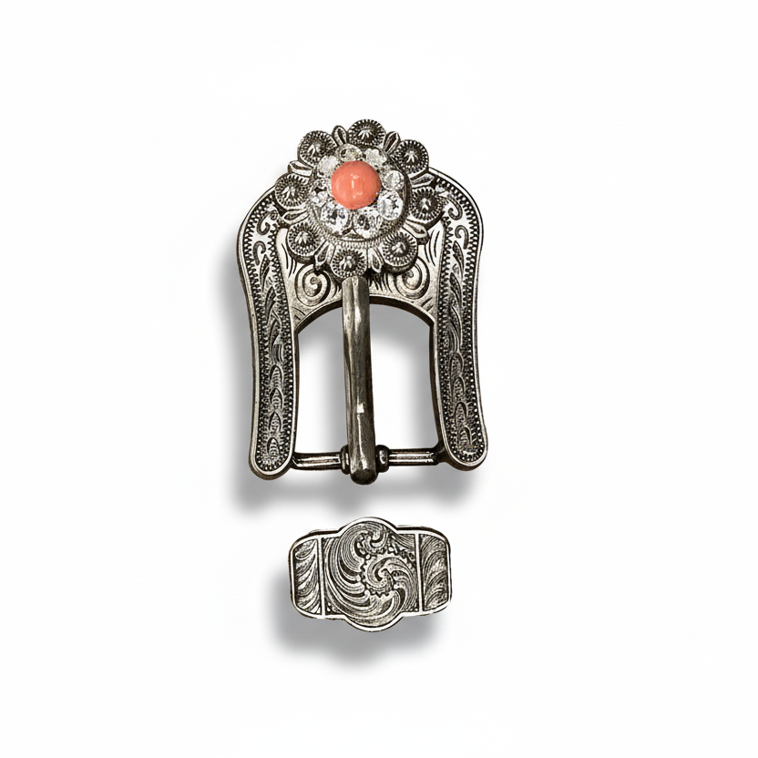 Antique Silver Coral - Clear Crystal Conchos | Sizes 1"- 3" | Buckles | Saddle Set | Leather Rosettes | Slide — view 7