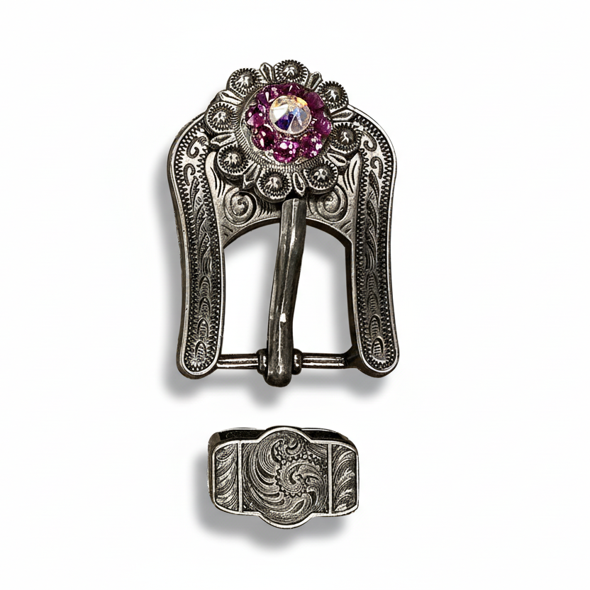 Antique Silver Fuchsia - AB Crystal Conchos | Sizes 1"- 3" | Buckles | Saddle Set | Leather Rosettes | Slide — view 7