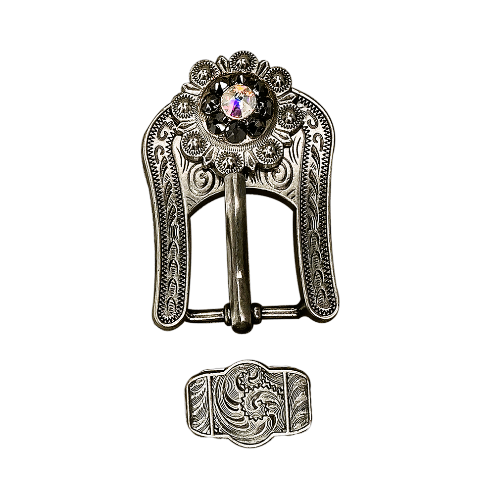 Jet & AB Antique Silver European Crystal Buckle Keeper Set