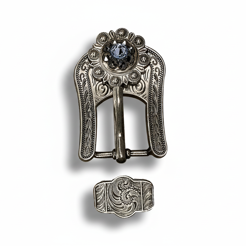 Antique Silver Light Sapphire - Jet Crystal Conchos | Sizes 1"- 3" | Buckles | Saddle Set | Leather Rosettes | Slide — view 7