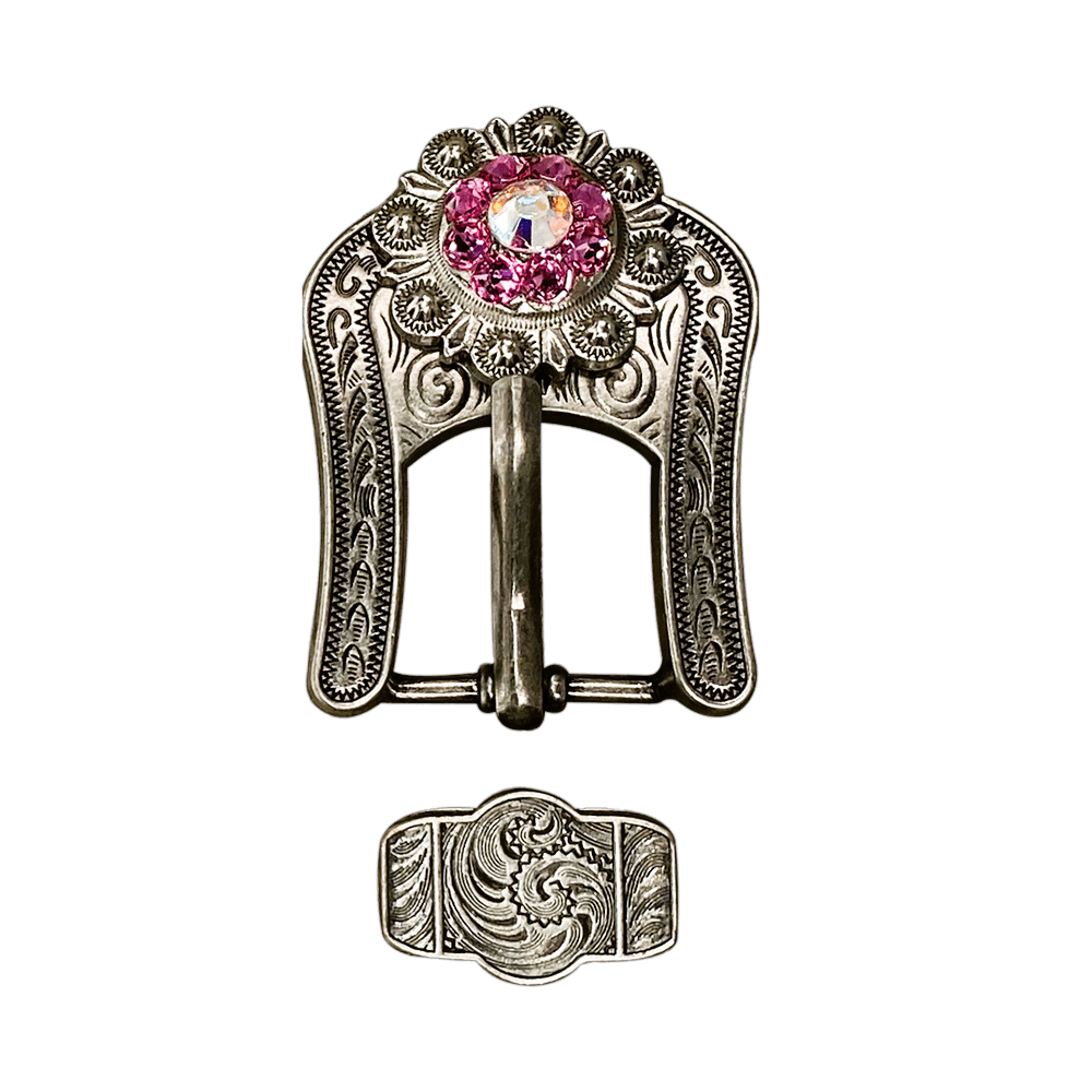 Pink & AB Antique Silver European Crystal Buckle Keeper Set
