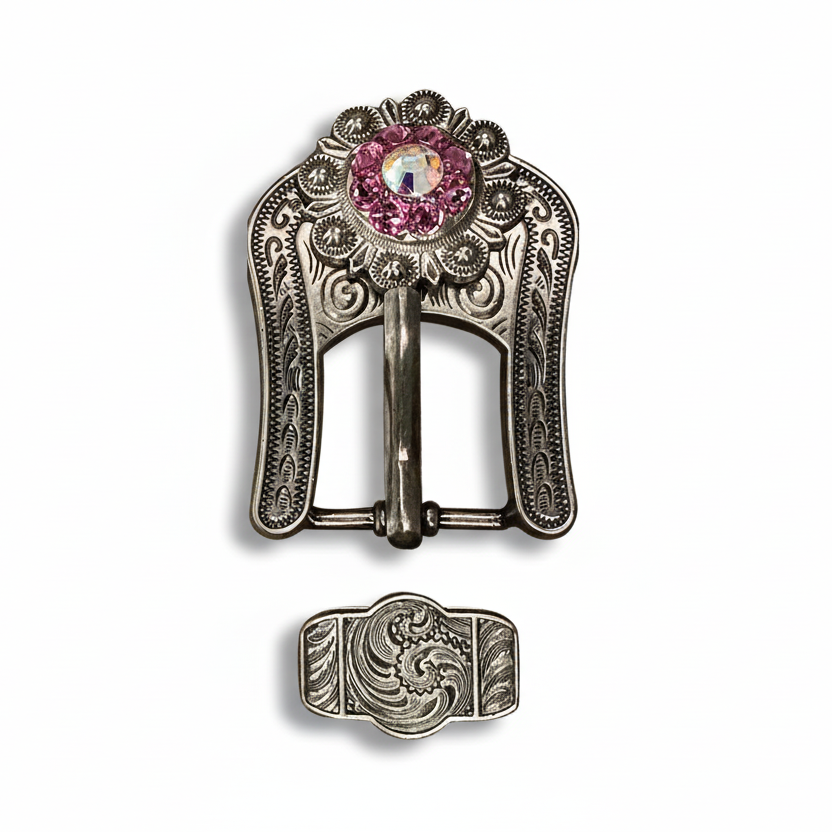Antique Silver Pink - AB Crystal Conchos | Sizes 1"- 3" | Buckles | Saddle Set | Leather Rosettes | Slide — view 7