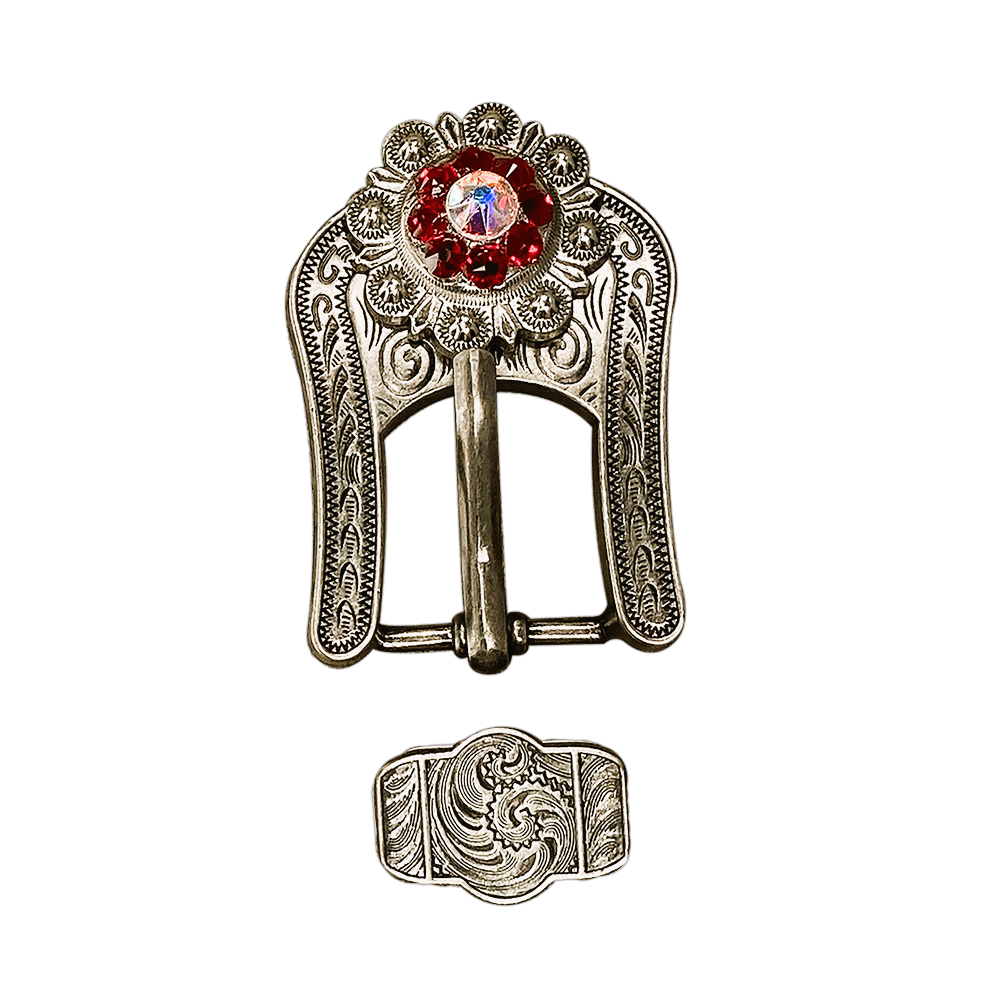 Red & AB Antique Silver European Crystal Buckle Keeper Set