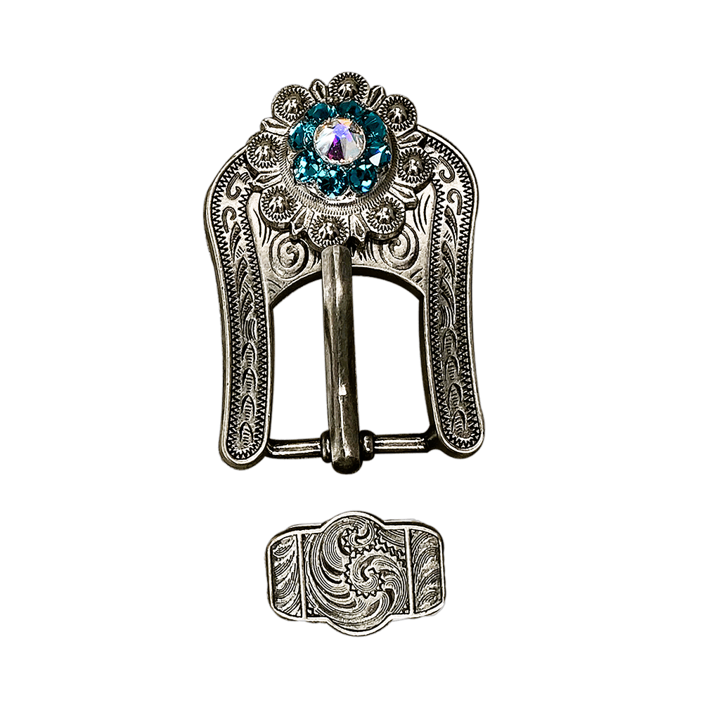 Teal & AB Antique Silver European Crystal Buckle Keeper Set