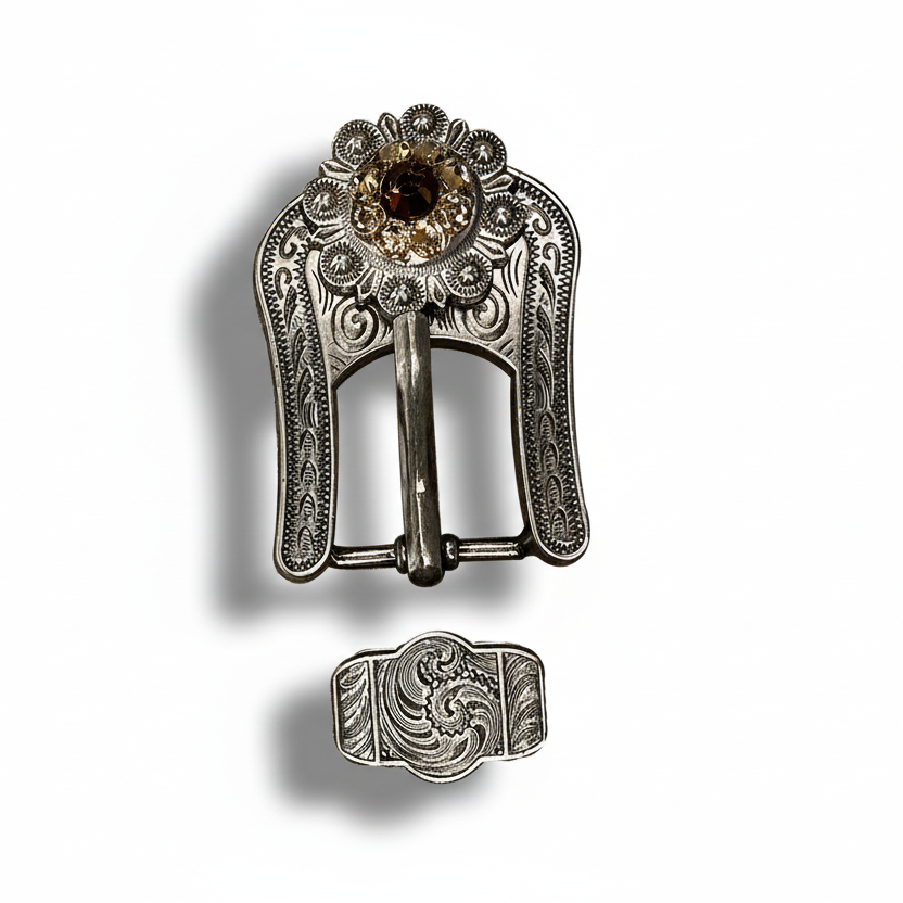 Antique Silver Topaz - Champagne Crystal Conchos | Sizes 1"- 3" | Buckles | Saddle Set | Leather Rosettes | Slide — view 7