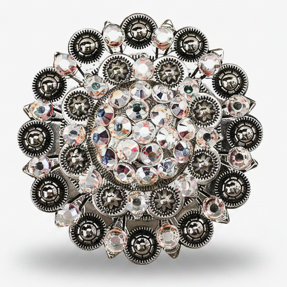 Antique Silver AB Crystal Conchos | Sizes 1"- 3" | Buckles | Saddle Set | Leather Rosettes | Slide — view 6
