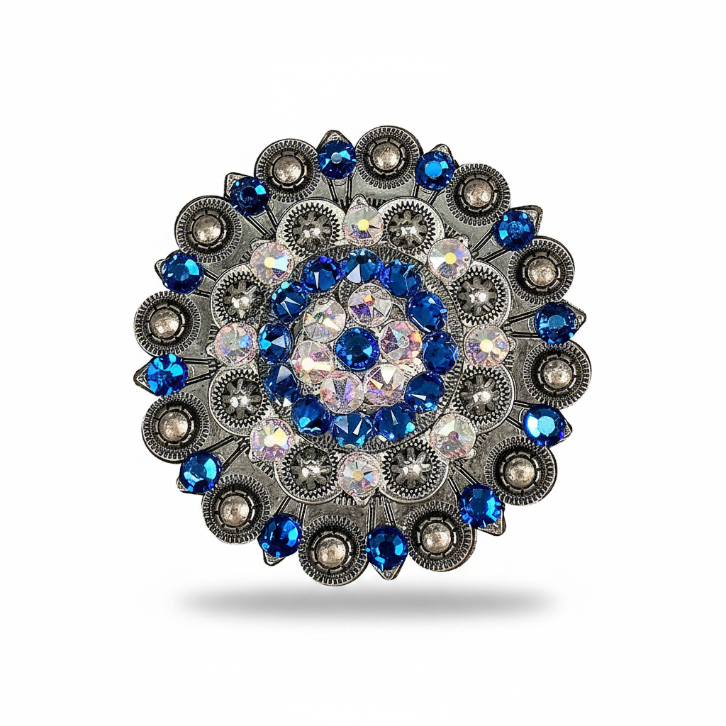 Antique Silver Capri - AB Crystal Conchos | Sizes 1"- 3" | Buckles | Saddle Set | Leather Rosettes | Slide — view 6