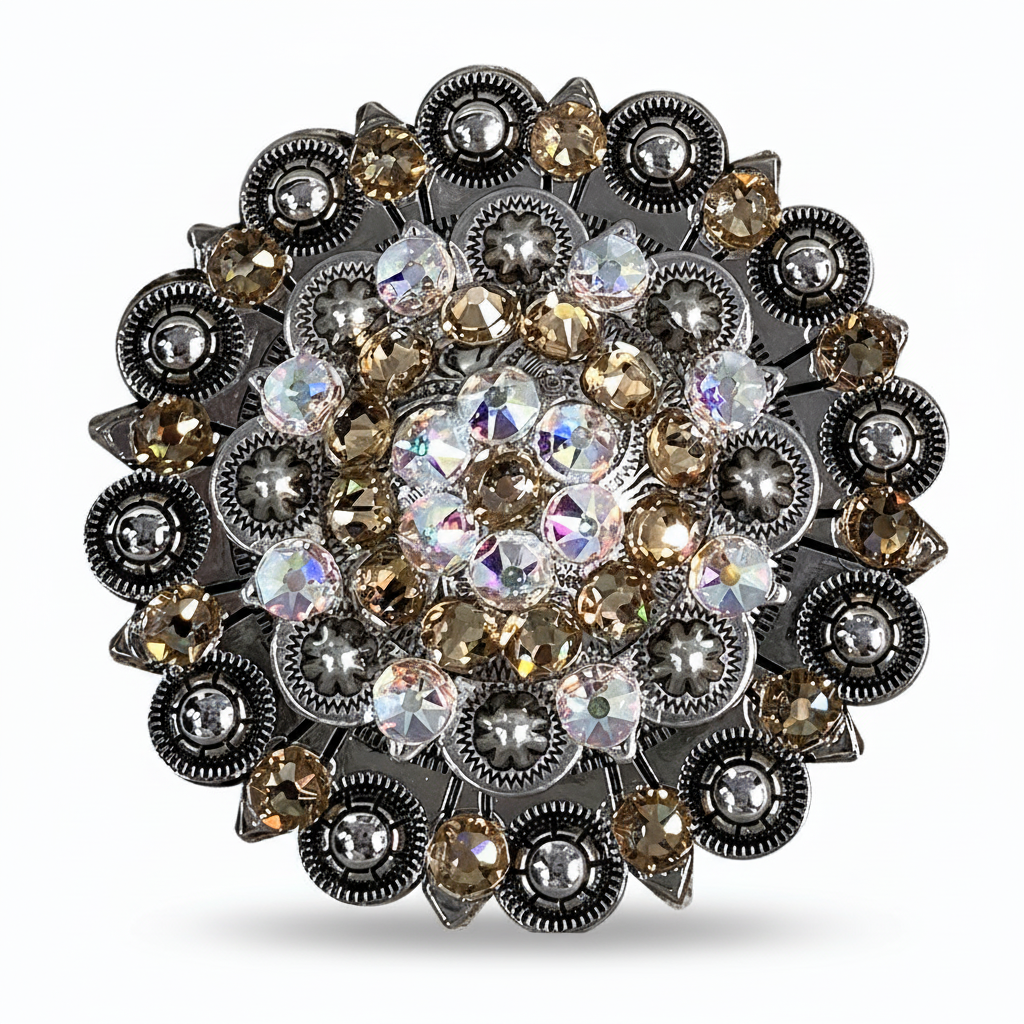 Antique Silver Champagne - AB Crystal Conchos | Sizes 1"- 3" | Buckles | Saddle Set | Leather Rosettes | Slide — view 6