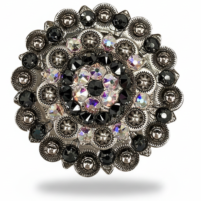 Antique Silver Jet - AB Crystal Conchos | Sizes 1"- 3" | Buckles | Saddle Set | Leather Rosettes | Slide — view 6